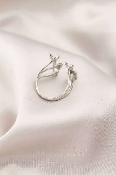 Gümüş Renk Metal Kelebek Model Kadın Yüzük - Resim 2