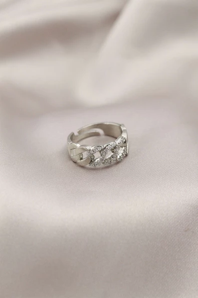 Gümüş Renk Metal Zincir Model Taşlı Kadın Yüzük ürün görseli 1