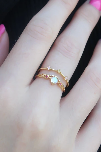 Gold Renk Zirkon Taşlı Taç Model Kadın Yüzük - Resim 2