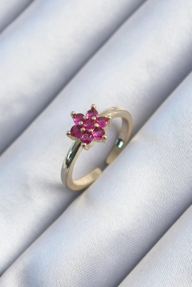 Pirinç Gold Renk Pembe Zirkon Taşlı Lotus Model Kadın Yüzük ürün görseli 1