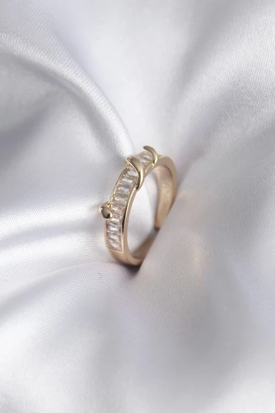Pirinç Gold Renk Su Yolu Zirkon Taşlı Model Kadın Yüzük ürün görseli 1