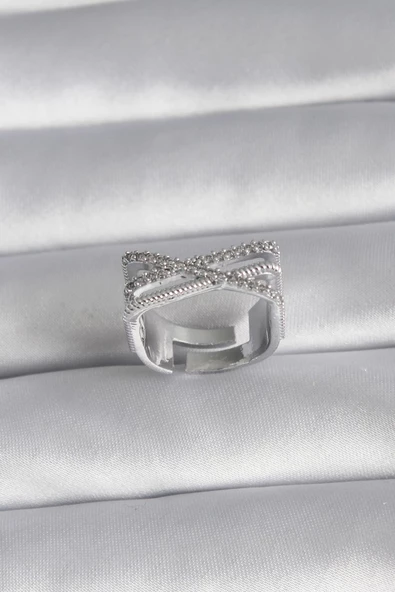 Pirinç Gümüş Renk Zirkon Taş Detay Kadın Yüzük ürün görseli 1