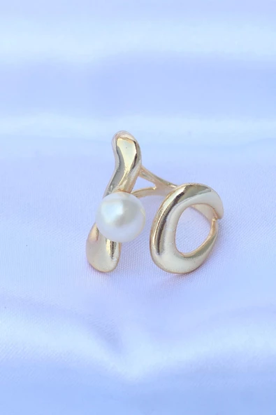 Pirinç Gold Renk Ayarlanabilir İnci Taşlı Yüzük - Resim 2