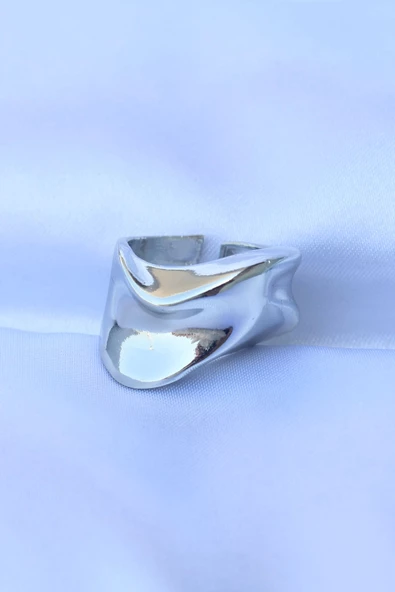 Pirinç Gümüş Renk Ayarlanabilir Kalın Ezme Yüzük - Resim 2