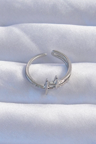 Pirinç Gümüş Renk Zirkon Taşlı 2li Görünüm Ayarlanabilir Yıldız Model Yüzük - Resim 2