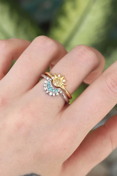 Pirinç Zirkon Taşlı 2li Ayarlanabilir Arkadaş Yüzüğü ürün görseli 1