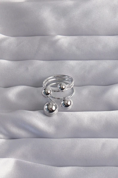 Pirinç Gümüş Renk Topçuk Model Ayarlamalı Yüzük - Resim 2