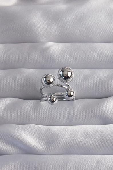 Pirinç Gümüş Renk Topçuk Model Ayarlamalı Yüzük ürün görseli 1