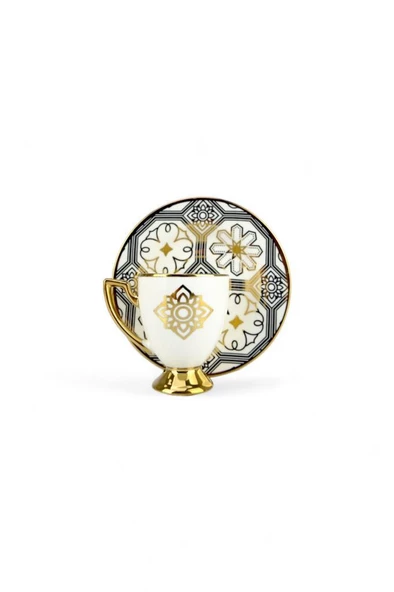 Digithome Milano 6 Kişilik 12 Parça Porselen Kahve Fincan Takımı Gold Yaldızlı Krem - VOGUE-113 C320.042 - Resim 4