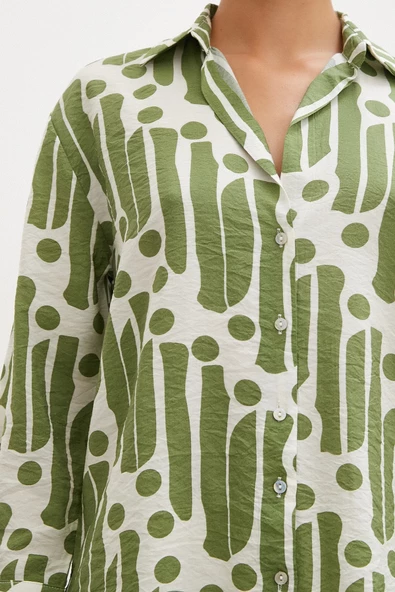 Modern Desen Modal Gömlek Yeşil - Resim 3