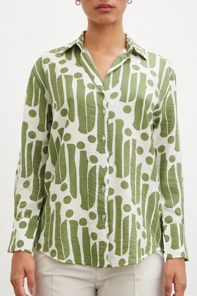 Modern Desen Modal Gömlek Yeşil - Resim 2