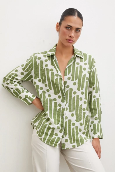 Modern Desen Modal Gömlek Yeşil - Resim 6