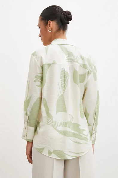 V Yaka Modal  Gömlek Yeşil - Resim 3