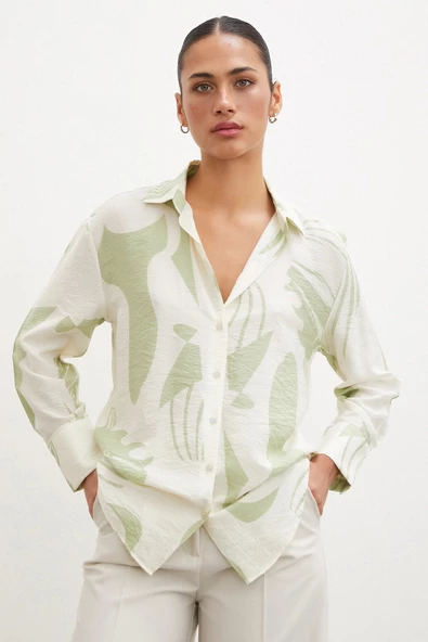 V Yaka Modal  Gömlek Yeşil - Resim 4