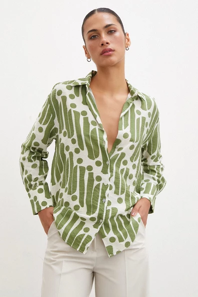 Modern Desen Modal Gömlek Yeşil - Resim 5