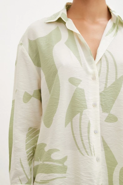 V Yaka Modal  Gömlek Yeşil - Resim 2