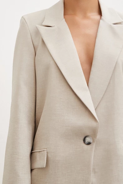 Tek Düğmeli Blazer Ceket Bej - 5