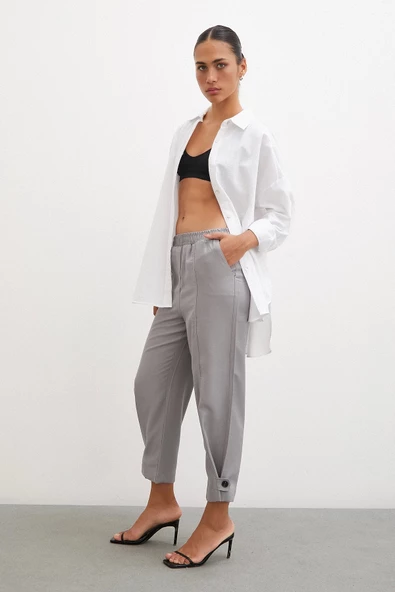 Lastikli Salaş Pantolon Gri - Resim 4