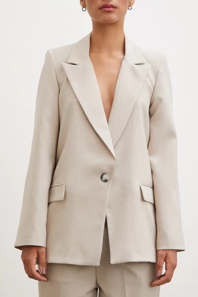Tek Düğmeli Blazer Ceket Bej - 4
