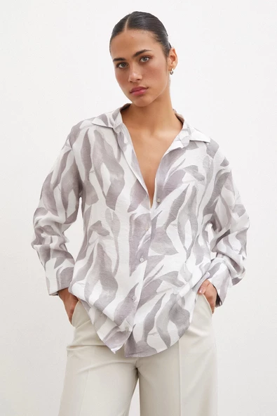 Desenli Modal Gömlek Vizon - 4