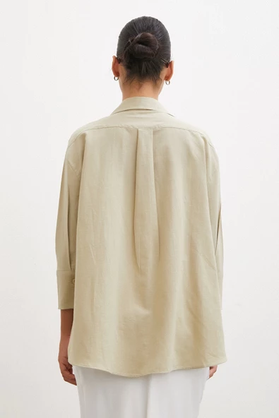 Yırtmaçlı Fakir Kol Gömlek Yeşil - Resim 6