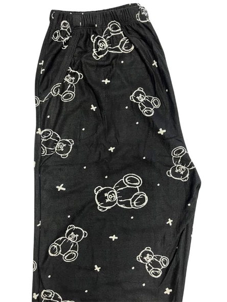 Kadın Desenli Kışlık İnce Yumuşak Süet Cepli Pijama Tek Alt - 9