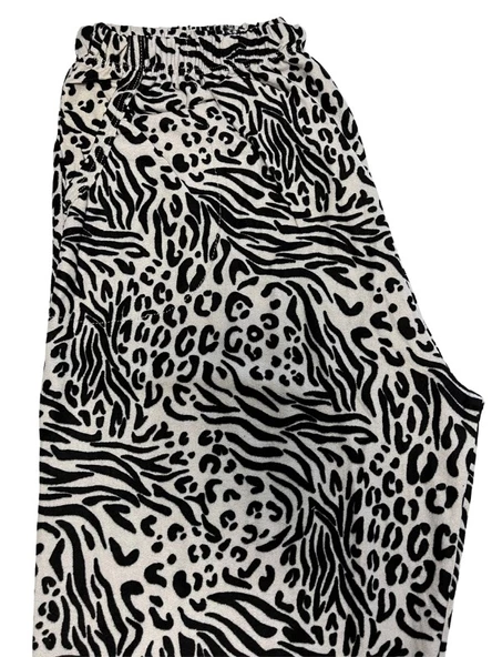 Kadın Desenli Kışlık İnce Yumuşak Süet Cepli Pijama Tek Alt - 11