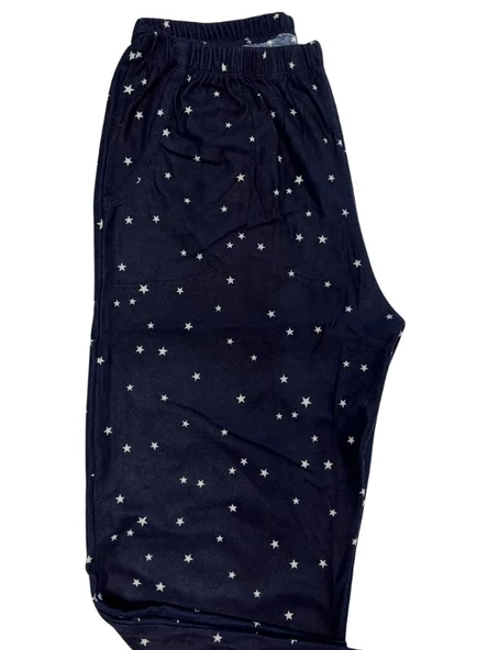 Kadın Desenli Kışlık İnce Yumuşak Süet Cepli Pijama Tek Alt - 10