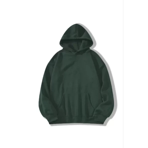 3 İplik Pamuklu Unisex Kapşonlu Sweetshirt - Haki - 2