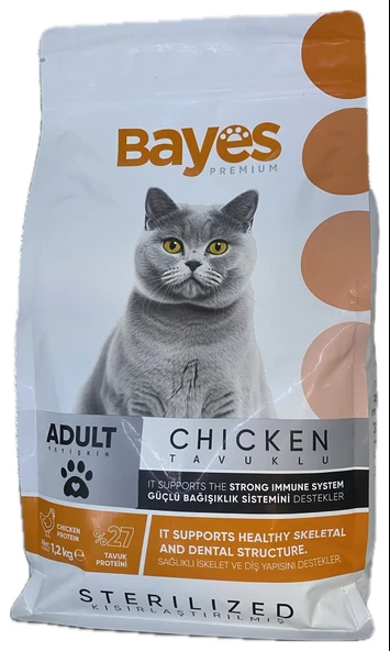 BAYES PREMİUM KISIR YETİŞKİN KEDİ KURU MAMA TAVUKLU 1,2KG