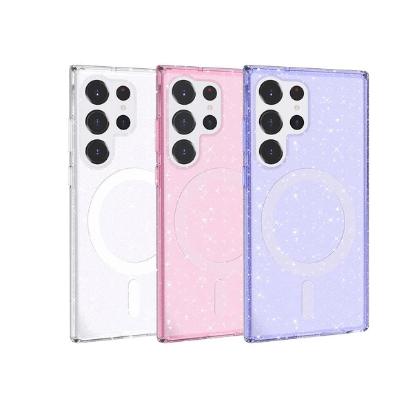 Samsung Galaxy S23 Ultra Kılıf Magsafe Şarj Özellikli Parlayan Simli Saydam Renkli Allstar Kapak - 8