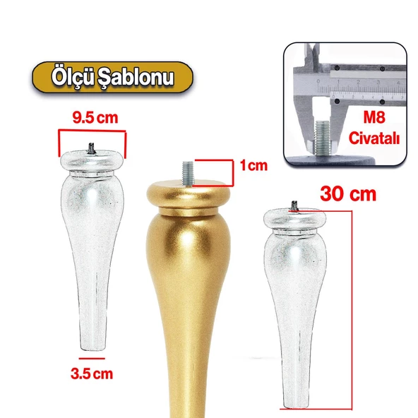 Sembol Plastik Sehpa Ayağı 30 cm Altın Yaldız 4 Adet Mobilya Orta Sehpası M8 Civatalı Ayak Ayaklar - 2