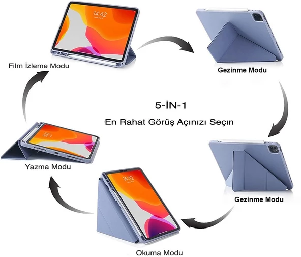 Samsung Galaxy X510 Tab S9 FE Uyumlu Standlı Kalemlikli Tablet Kılıfı 5 Kullanım Modu - 7