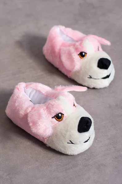 Albishoes Sevimli Köpek Hayvan Figürlü Peluş Yumuşak Taban Ev Botu Kışlık Hayvanlı Ev Panduf (30-40) - 3