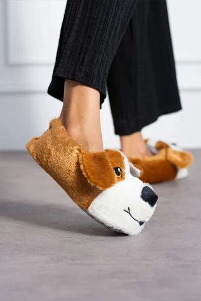 Albishoes Sevimli Köpek Hayvan Figürlü Peluş Yumuşak Taban Ev Botu Kışlık Hayvanlı Ev Panduf (30-40)