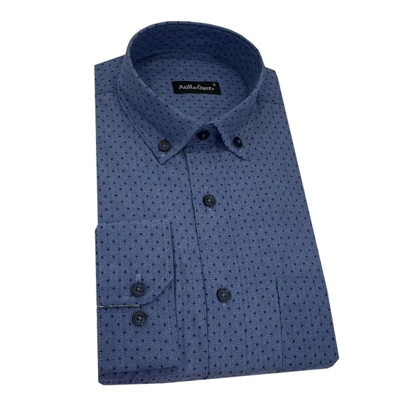 Atilla Özer Mavi Klasik Uzun Kol Erkek Gömlek-6859 - 2
