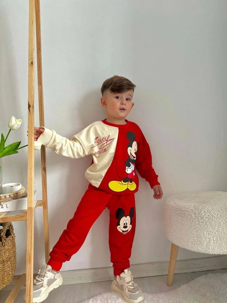 ERKEK ÇOCUK MİCKEY MODELLİ BİSİKLET YAKA PAMUK EŞOFMAN TAKIMI - 9
