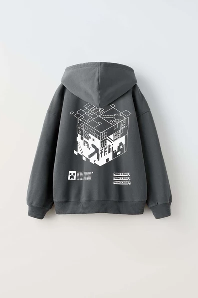 ERKEK ÇOCUK MINECRAFT MODELLİ PAMUK KAPŞONLU SWEAT - 6