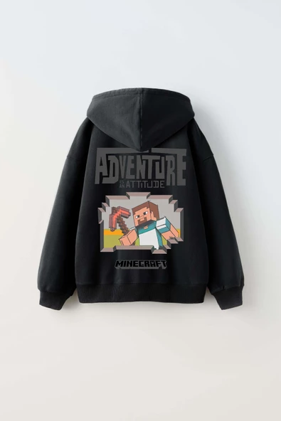 ERKEK ÇOCUK MINECRAFT MODELLİ KOL MANŞETLİ PAMUK KAPŞONLU SWEAT - 6