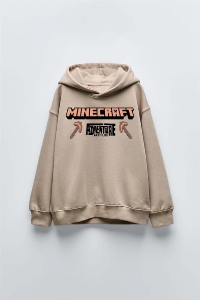 ERKEK ÇOCUK MINECRAFT MODELLİ KOL MANŞETLİ PAMUK KAPŞONLU SWEAT - 7