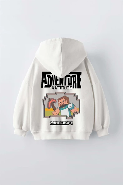 ERKEK ÇOCUK MINECRAFT MODELLİ KOL MANŞETLİ PAMUK KAPŞONLU SWEAT - 2