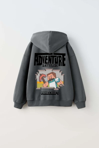 ERKEK ÇOCUK MINECRAFT MODELLİ KOL MANŞETLİ PAMUK KAPŞONLU SWEAT - 4