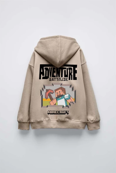 ERKEK ÇOCUK MINECRAFT MODELLİ KOL MANŞETLİ PAMUK KAPŞONLU SWEAT - 8