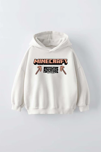 ERKEK ÇOCUK MINECRAFT MODELLİ KOL MANŞETLİ PAMUK KAPŞONLU SWEAT - 1