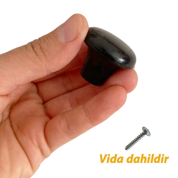 15 Adet Sert Plastik Mantar Düğme Kulp Siyah Dolap Mobilya Mutfak Dolabı Çekmece Kapak Kulpu Kulbu - 2