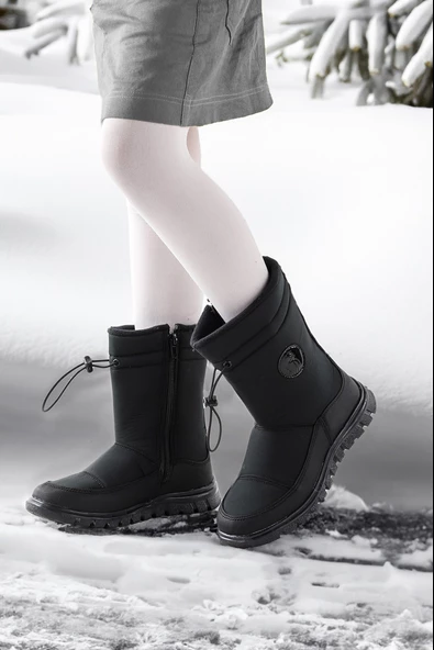 Kiko Kids Nuh Fermuarlı Kız/Erkek Çocuk Kar Botu Ayakkabı Siyah - 2