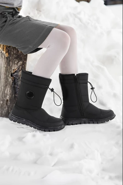 Kiko Kids Nuh Fermuarlı Kız/Erkek Çocuk Kar Botu Ayakkabı Siyah - 3