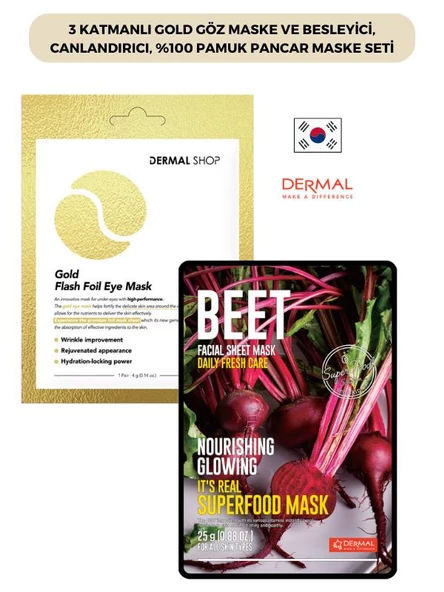 3 Katmanlı Gold Göz Maske ve Besleyici, Canlandırıcı, %100 Pamuk Pancar Maske Seti
