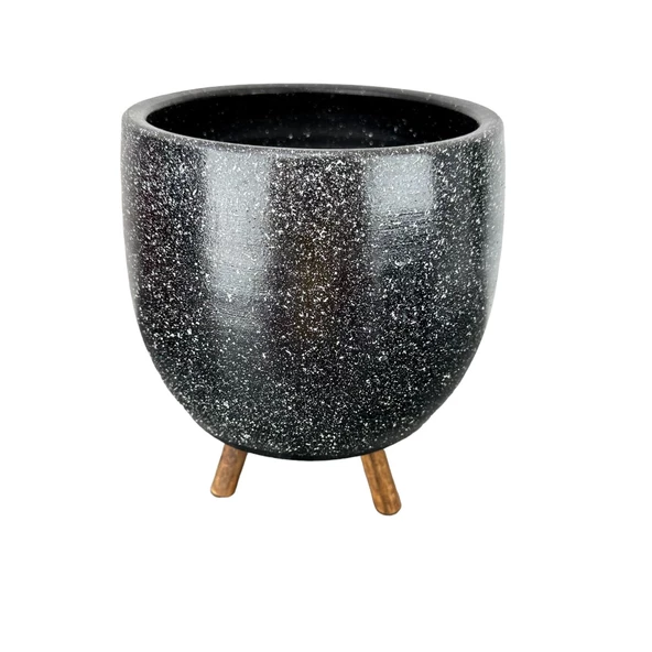 Bitki Tasarımı Siyah Granit Toprak Saksı Saksılık Salon Çiçeklik 3 Ayaklı - 19 CM - 6