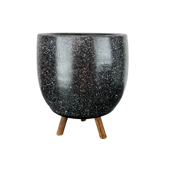 Bitki Tasarımı Siyah Granit Toprak Saksı Saksılık Salon Çiçeklik 3 Ayaklı - 19 CM - 5